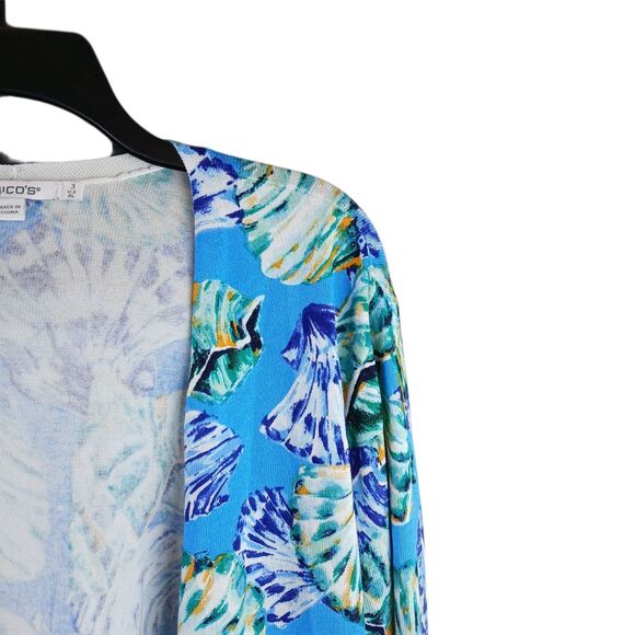 Chicos Size XL(3) Open Front Cardigan Shells Beach Ruffeled  3/4 Sleeve Vacation - Picture 2 of 9